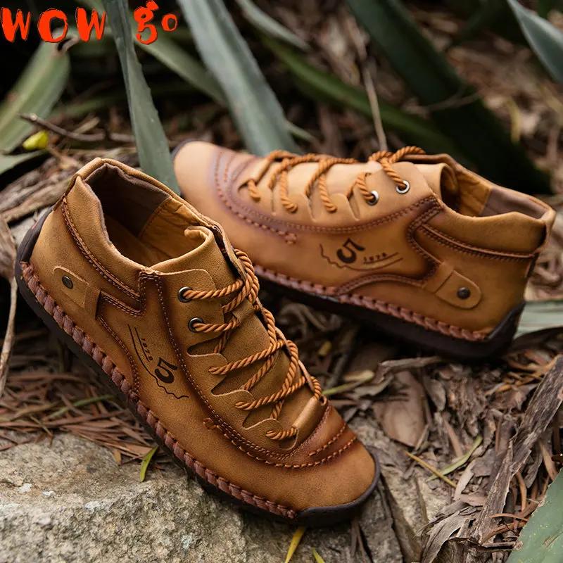 Men Hiking Shoes Comfortable First Layer Cowhide Leather Outdoor Sneakers Men Breathable Hiking Sports Boots Size 38